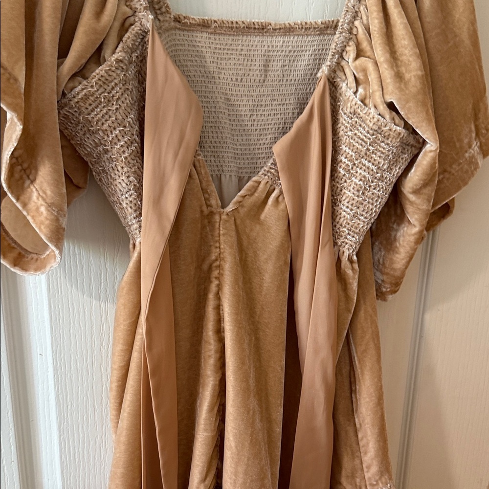 Free People Beige Velvet Smocked Dress - Picture 6 of 8